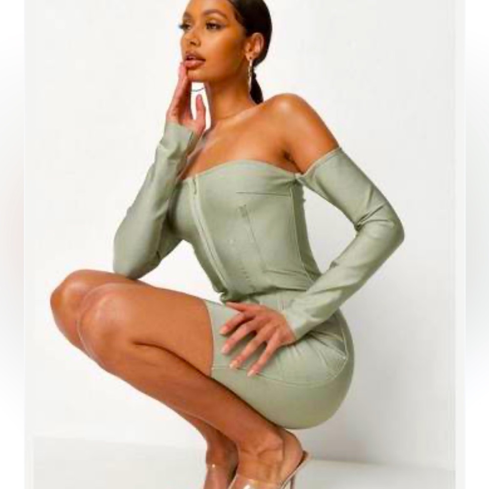 Misguided bandage zip front bandeau mini dress